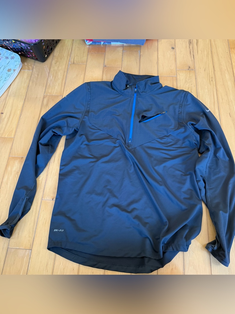 Nike Men's Black Quarter-Zip Performance Pullover with Blue Zip